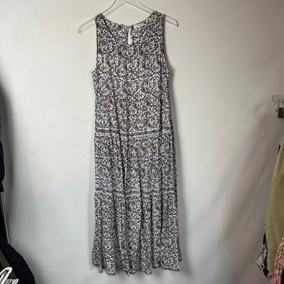 Max Studio Floral Cream Rose Branch Sleeveless Maxi Midi Tiered Dress Medium - Picture 2 of 6